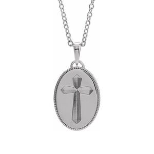 Sterling Silver Oval Embossed Cross Medal Necklace, 20 Inch